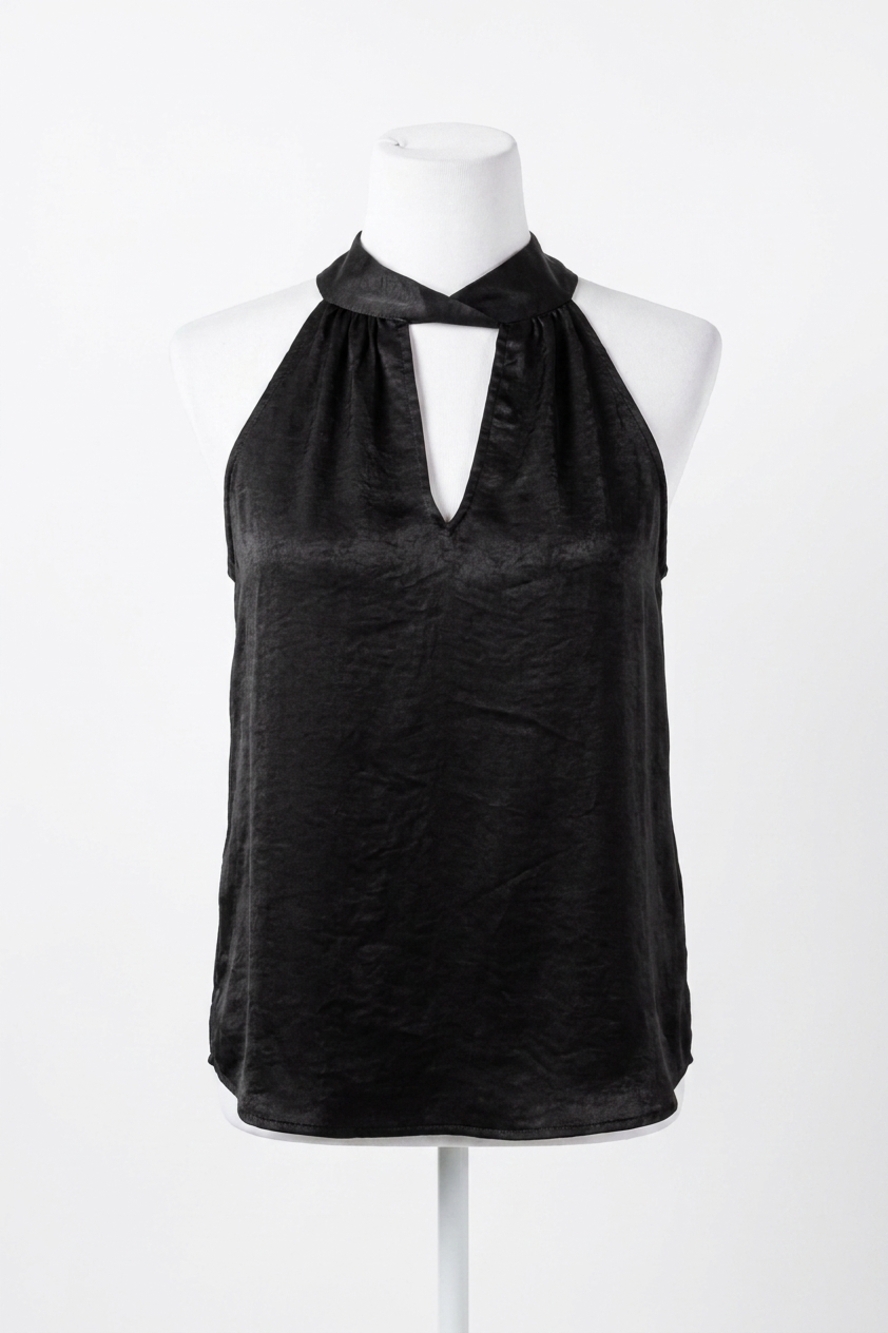 NEW VERONICA M twist halter top in black satin